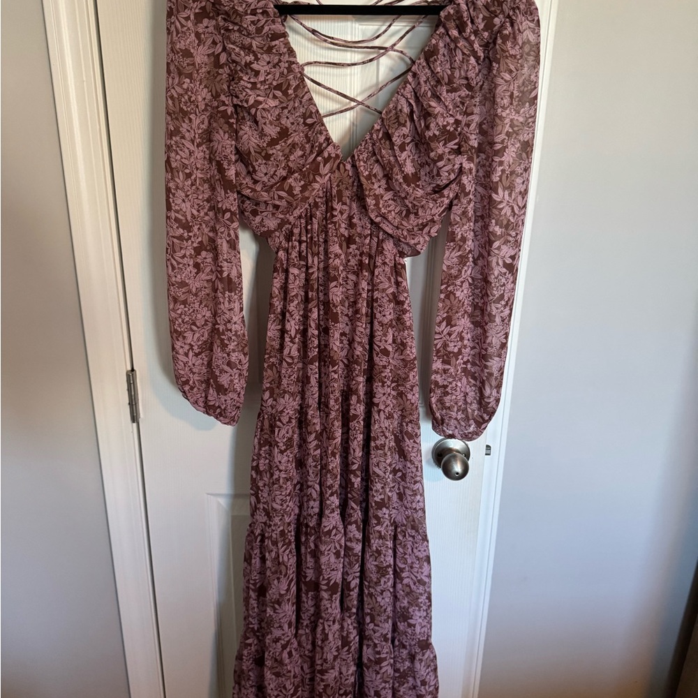 Astr Mauve Floral Long Sleeve Dress